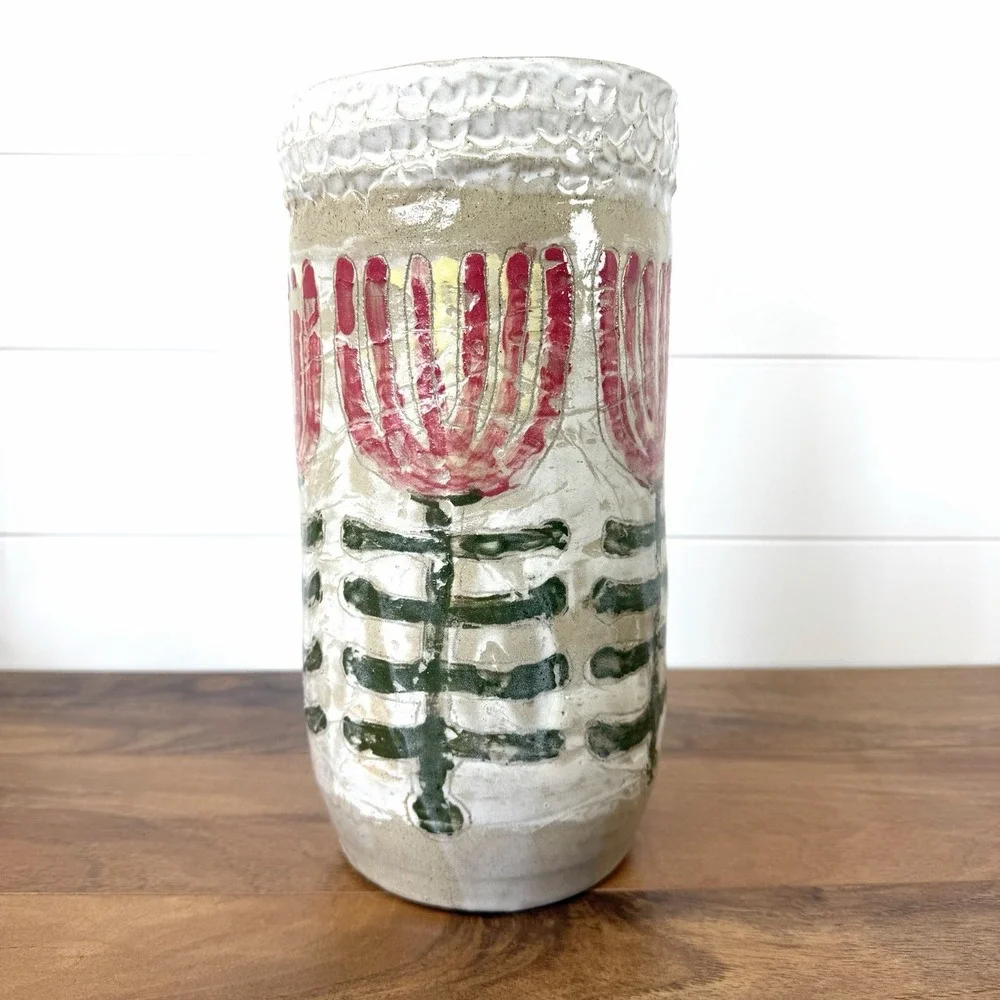 Primitive Textured‎ Floral Vase 11.5